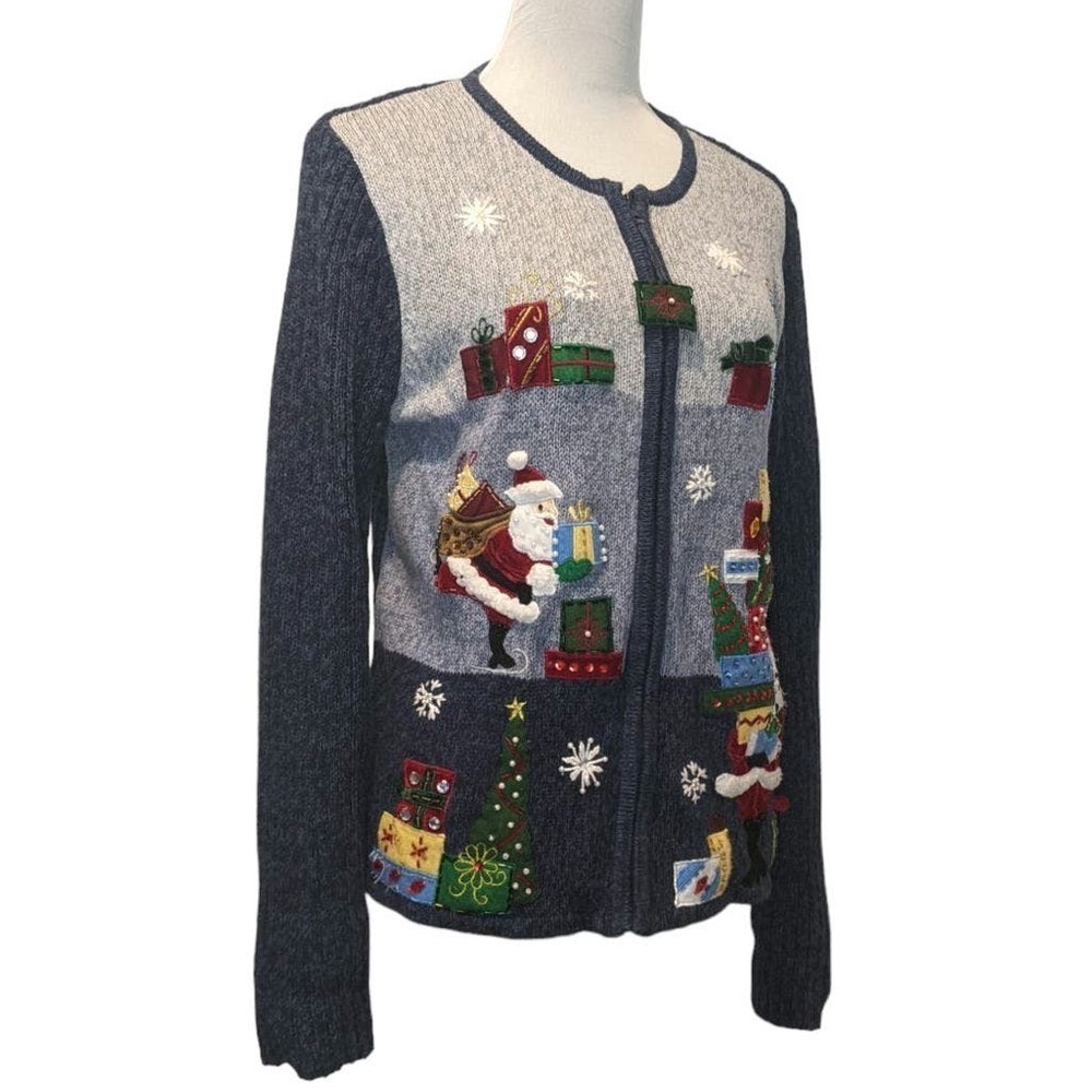 Tiara International Christmas Collection Zip-up Cardigan XL Ugly Zip Up Sweater
